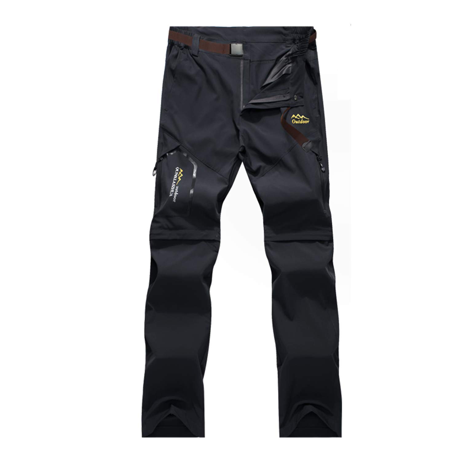 BWBIKE Men's Hiking Trousers Quick Dry Walking Trousers Outdoor Convertible Trousers with Belt for Climbing Camping Deep Grey