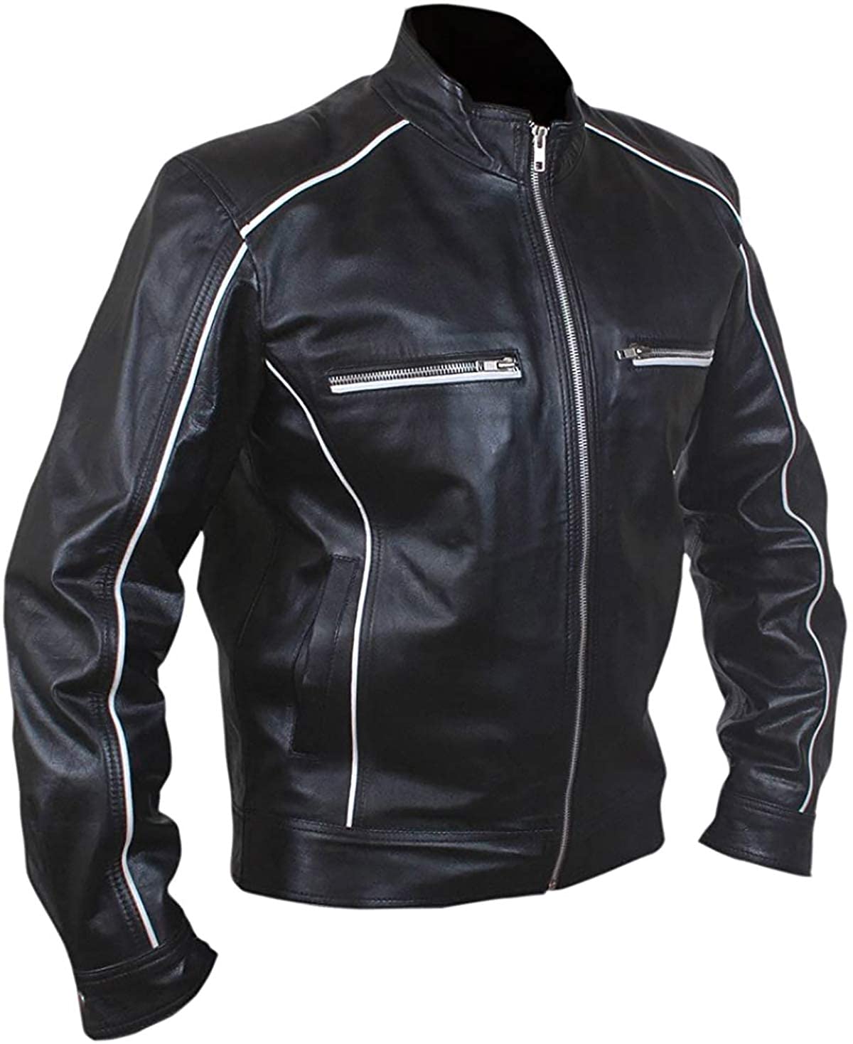 Mayhem - Chaqueta de cuero para motociclista a rayas estilo Fight Club para hombre