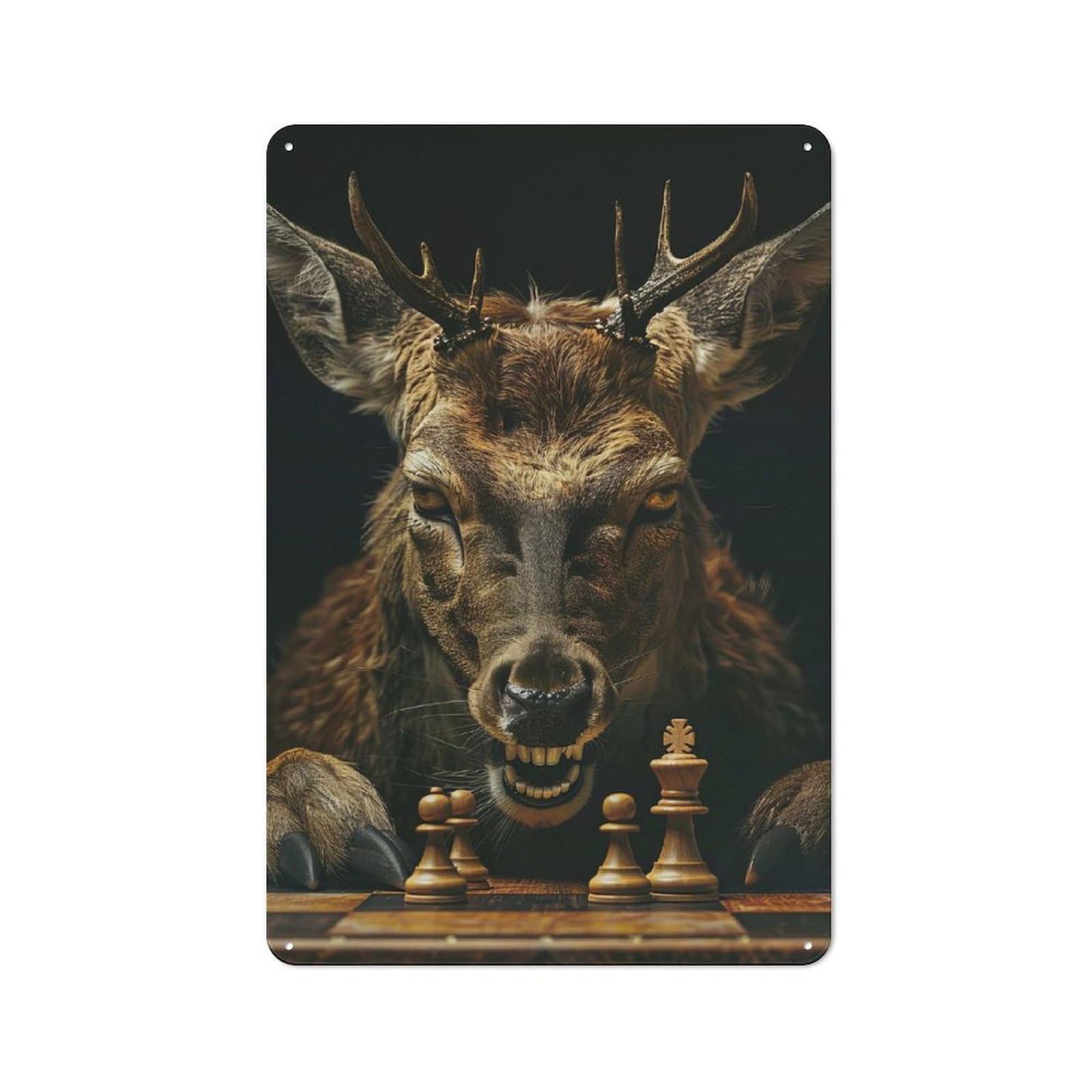 Junmoney Deer Chess Tin Wall Plaque 30X20cm With For Home Bar Wall, For Hosts Who Enjoy Retro Interiors