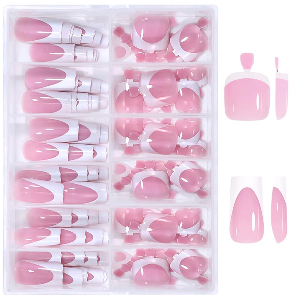 144 PCS Unghie Finte Mani e Piedi Rettangolare Corto Press on Nails Copertura Totale Morbido e Liscio per Donne e Ragazze