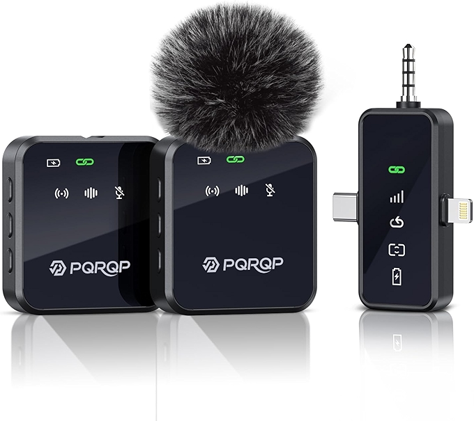 专业无线领夹麦克风，适用于iPhone、Android、相机，支持直播录制，长达328英尺，续航20小时