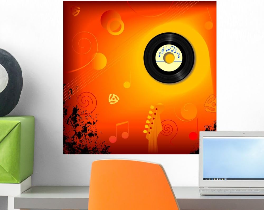 Wallmonkeys WM339349 Retro 45 RPM Record in an Abstract Music Background Peel and Stick Wall Decals, 18" H x 18" W-Small