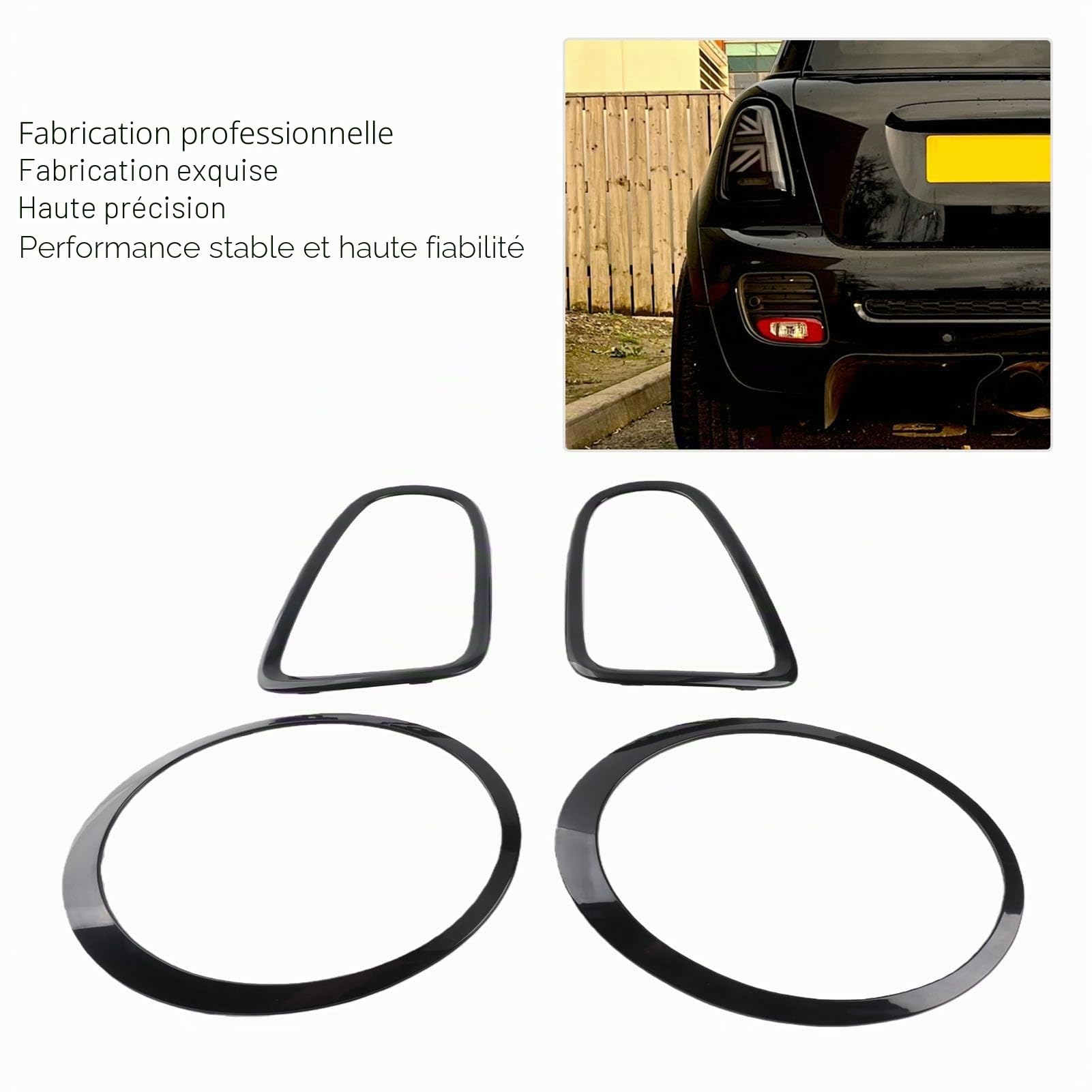 Keenso Lot de 4 Garnitures de Lunette de Phare, Noir Brillant pour Phare Arrière, Garnitures de Remplacement pour Mini R56 R57 R58 R59 S JCW