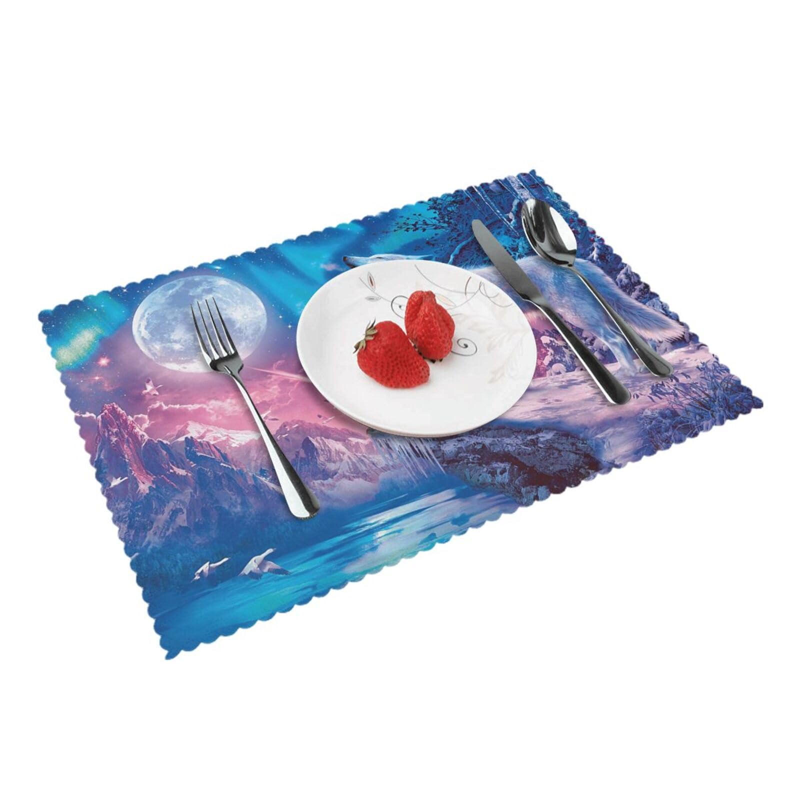 Bnvsadc Howling Wolf 4 Pcs Heat Resistant Placemat 45X30 Cm, Printed Non-Slip Place Mats For Kitchen Dining Table Indoor Outdoor