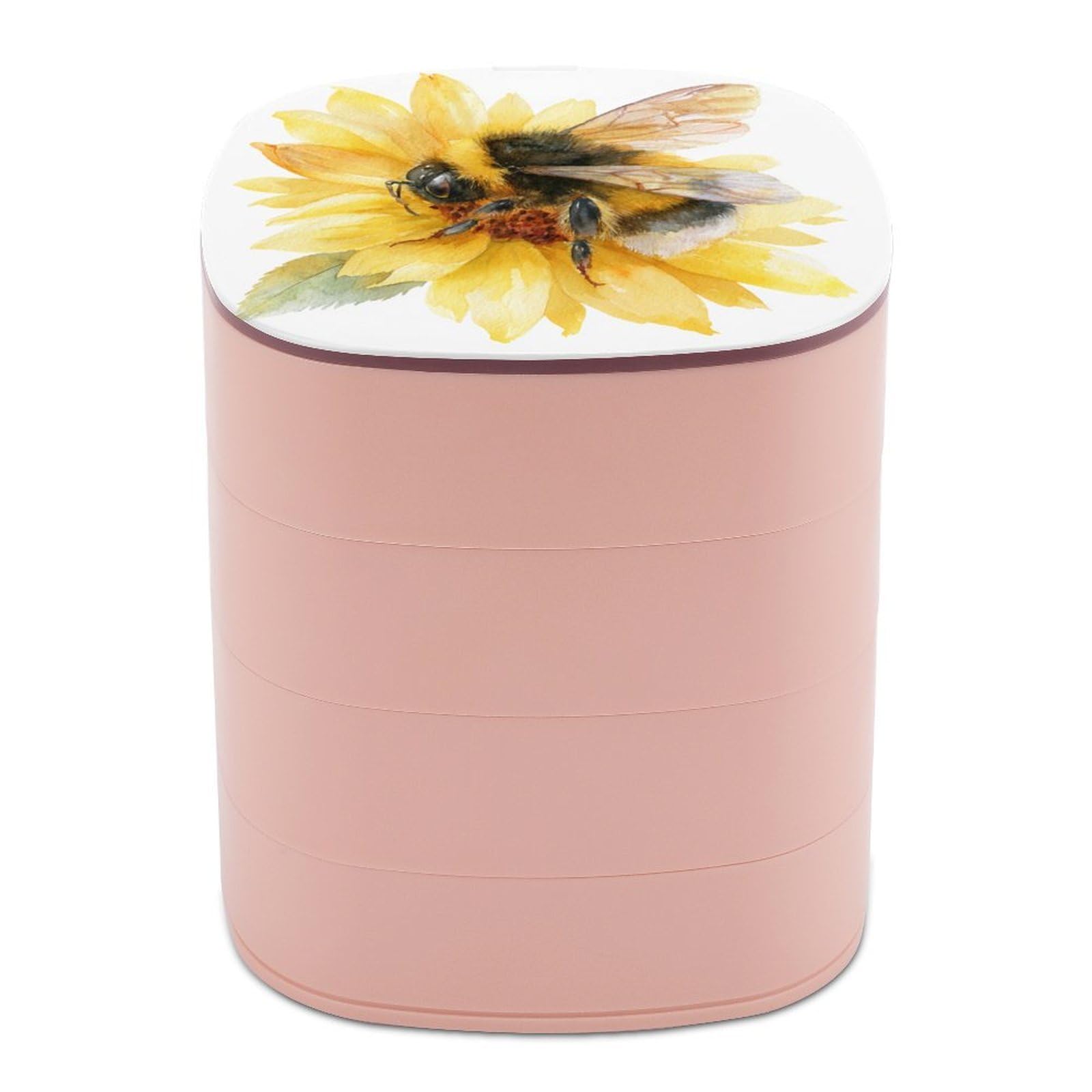 Jubonexis Watercolor A Bee on Sunflower Petal Jewelry Boxes for Women, Earring Holder Organizer Rotating Jewelry Organizer for Necklaces Bracelets Ring