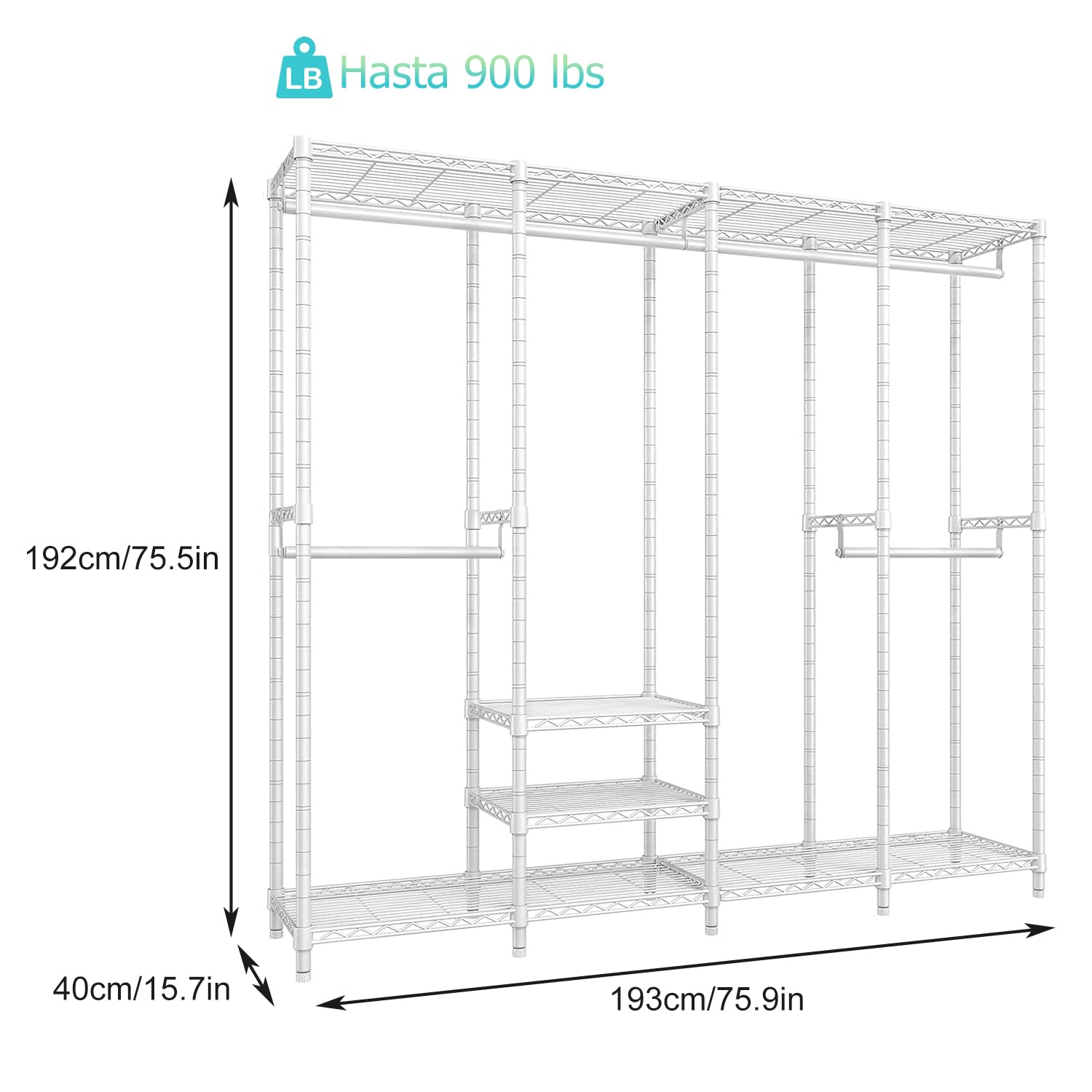 Perchero Burro Ropa Resistente - Organizador de Closet con Barra para Colgar Ropa | Soporte 900 LB | Dimensiones 192x40x193 cm | Perchero Robusto para Armarios y Habitaciones(blanco)