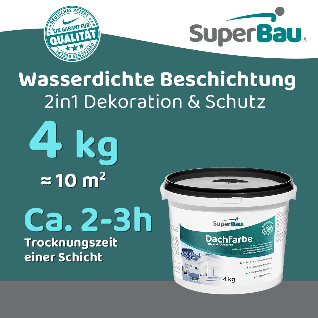 Dachfarbe Weiß 4kg (≈10m²) Wasserdicht Fassadenfarbe für Außen Dachbeschichtung für Blechdach Bitumen Dachpappe Schindeln Putz