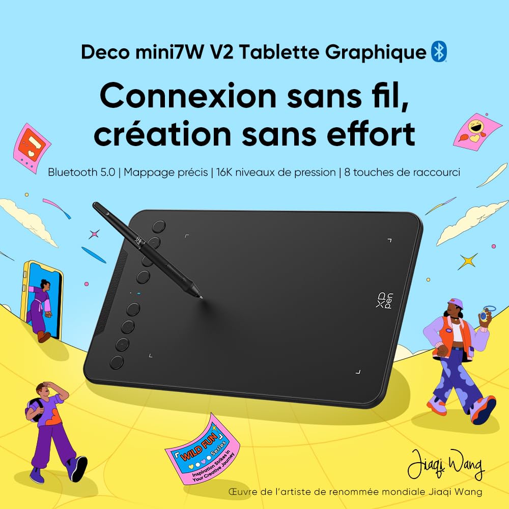 XPPen Deco Mini7W v2 Tablette Graphique Bluetooth 5.0 7 Pouces 16K Niveaux de Pression