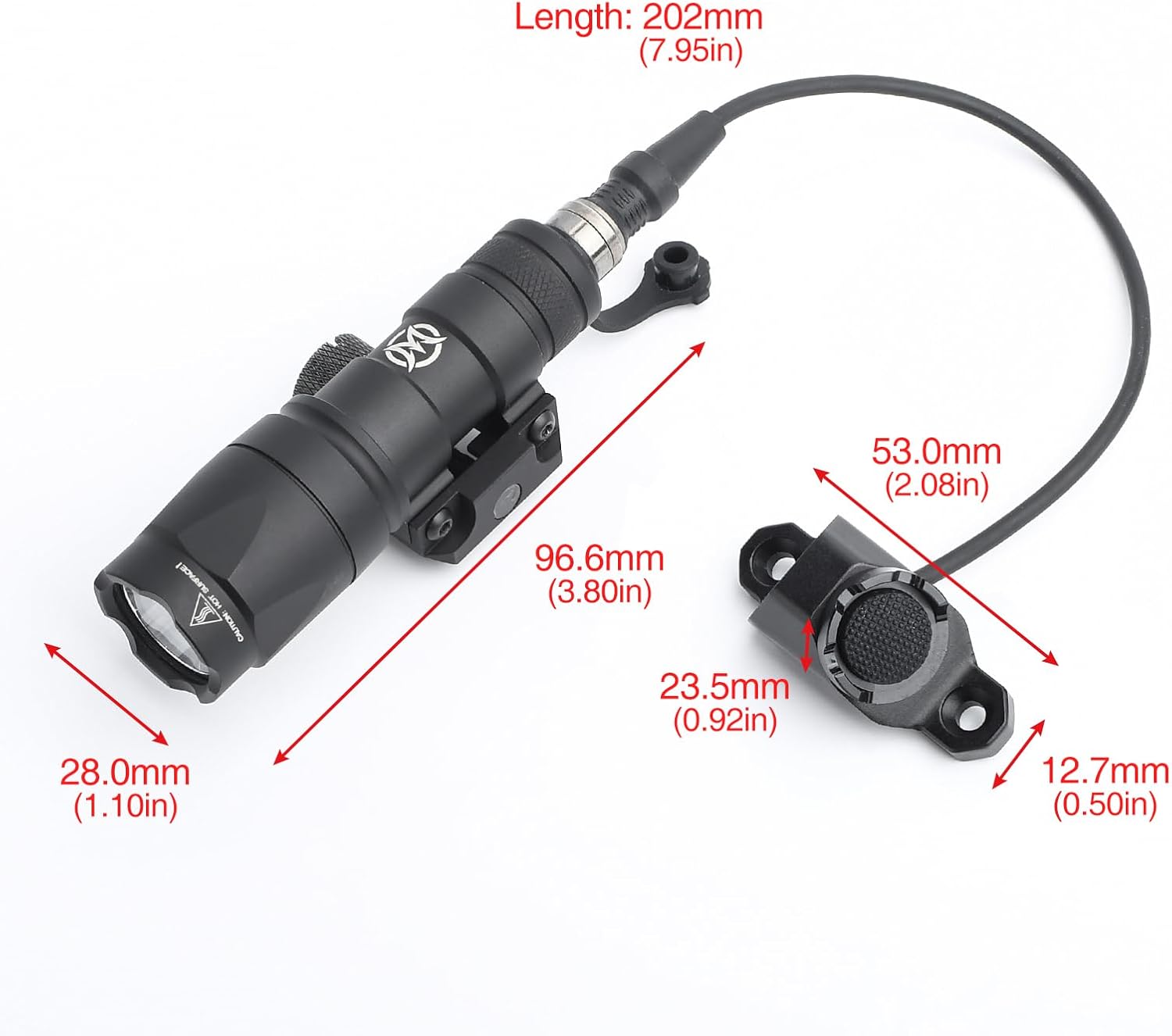 M300A 500 Lumens Tactical Flashlight, Fit for 20mm Picatinny Rail, with Metal Wire Control Remote Pressure Switch for M300 M600 Series ScoutLight, Fit for Mlok Keymod Rail