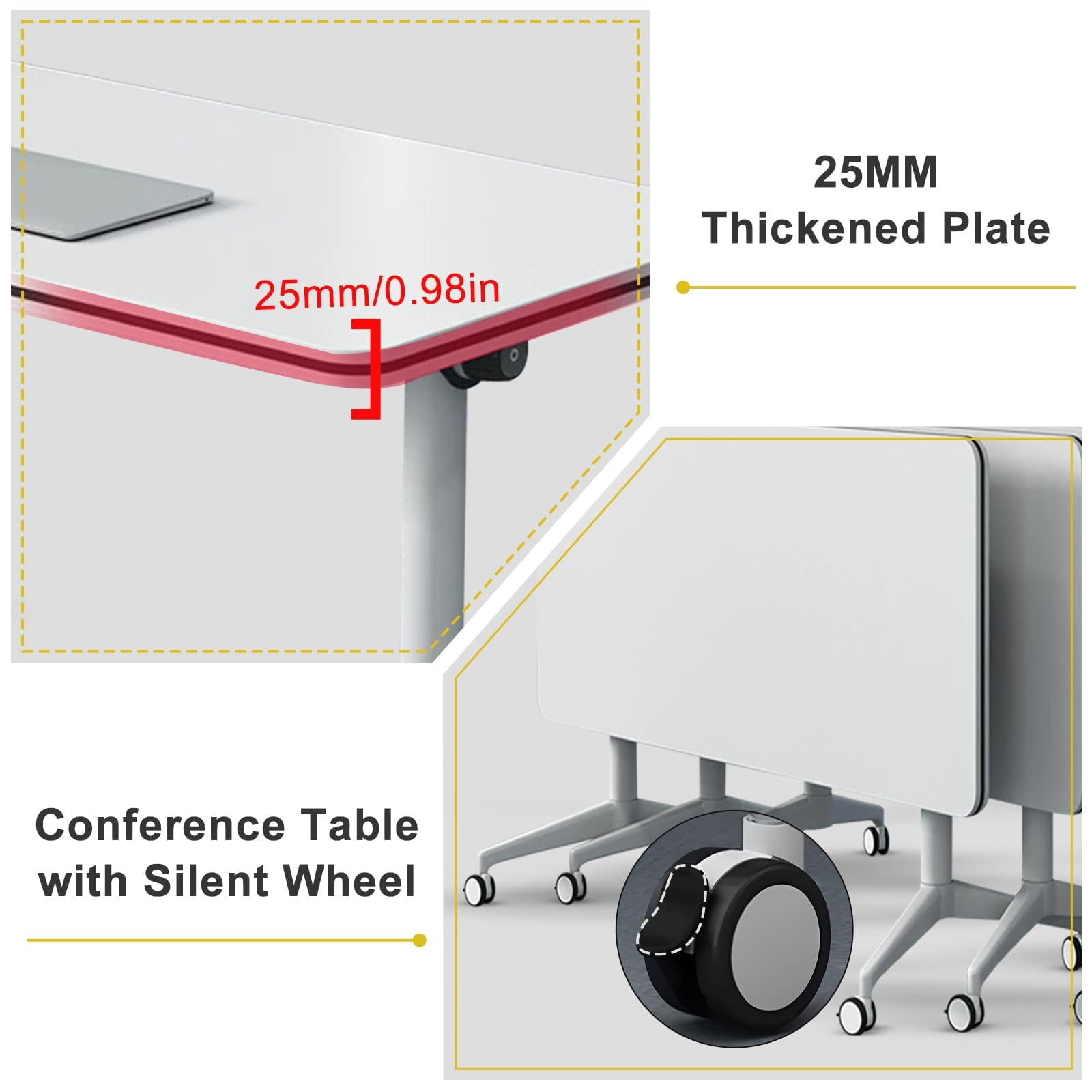 Tragbarer, klappbarer Konferenztisch mit Rollen, Klappdeckel, mobiler Trainingstisch für Büro, Klassenzimmer und Meetings, kompakter Schreib- und Computertisch (80 x 40 x 74 cm, Weiß)