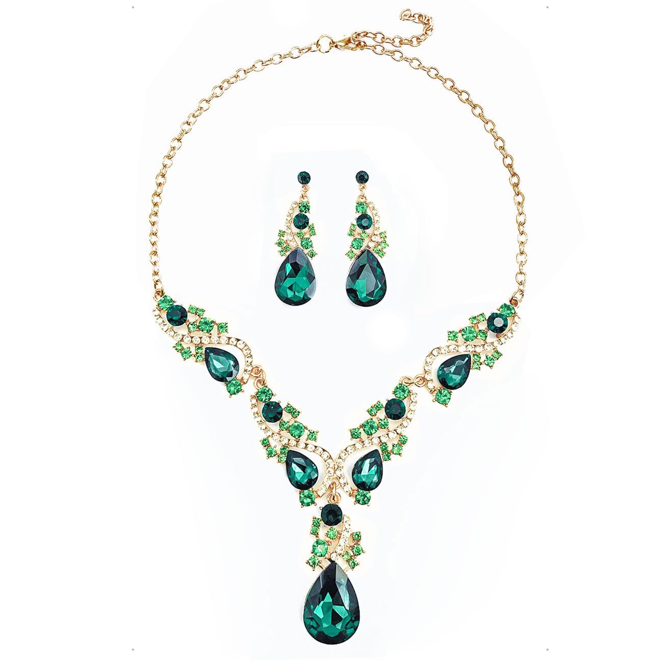 KONFEN Conjunto de Joyas de Boda, Juegos de Joyas Mujer, Strass Conjunto Pendientes y Collar, Novia Set Joyeria Colgante Regalo para Boda Novia Mujeres Niñas (Plata/Azul/Pavo Real de Colores/Verde)