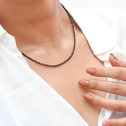 Miniatura 5 de Gempires Natural Black Tourmaline Beads Necklace, Faceted Beads, Energy Healing Crystals, Silver Plated Chain, Birthday, Gift for Her, Gemstone