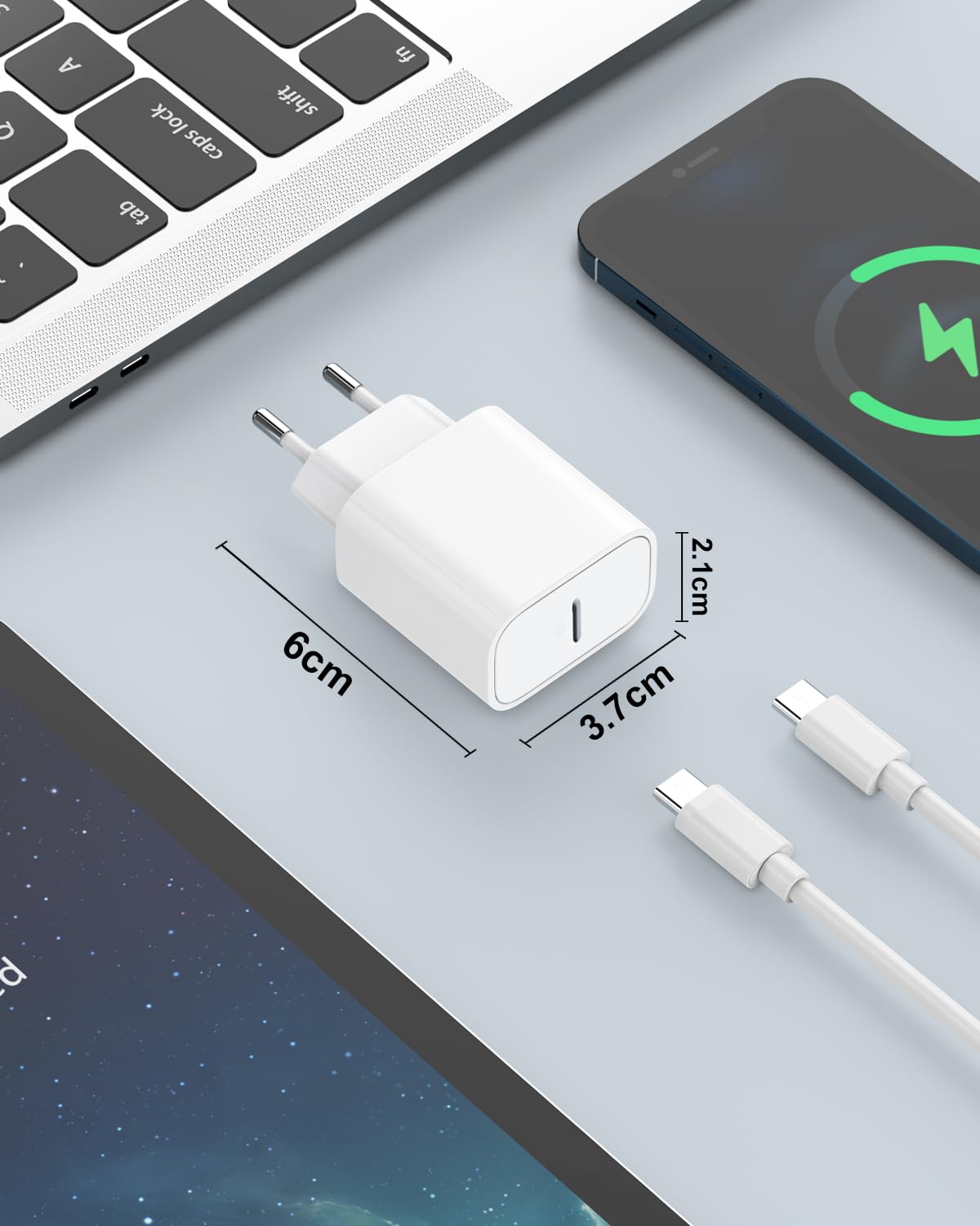 Chargeur USB C 30W Rapide 2 Ports + 2 Câbles 2M - Compatible IPhone 16/15, IPad, Samsung, Google Pixel - Pack 4-en-1