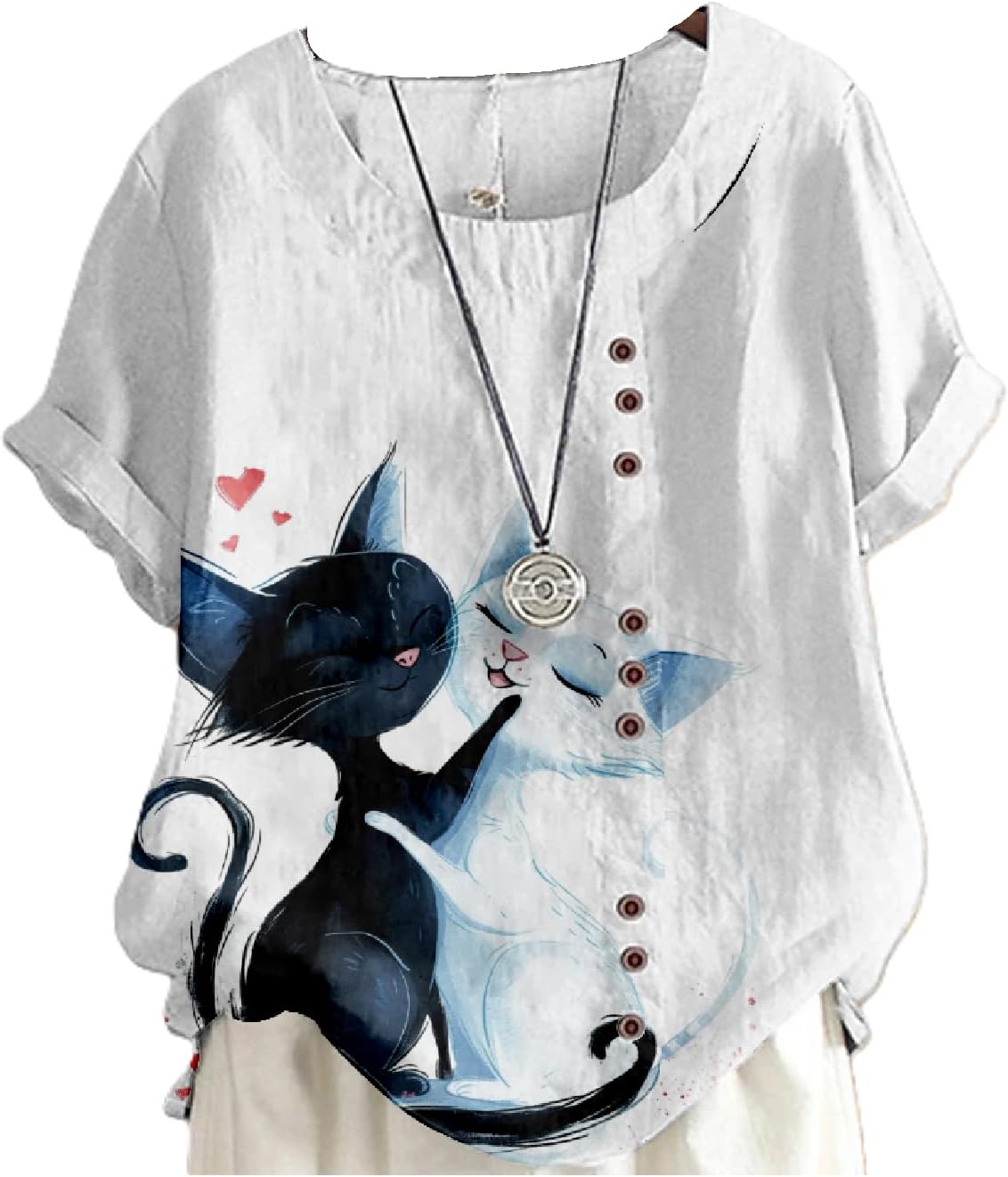 Shirts for Women Cute Cat Print Summer Casual Vacation Plus Size Fashion Funny Grap...