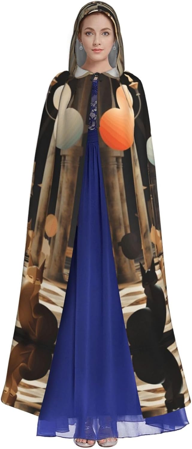 Cat playing chess Unique Darkness Poncho Shawl - Customizable Wearable Blanket for Women, Perfect Halloween Costume Accessory, Knight, Akatsuki, and More