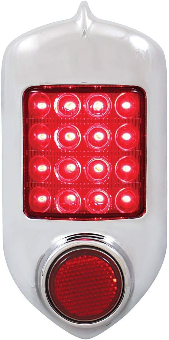 UNITED PACIFIC CTL5152LED-AS Tail Light Assembly, 16 LEDs, Chrome Housing, Red Lens, with Red Reflector, for 1951-1952 Chevrolet Bel Air/Fleetline/Styleline
