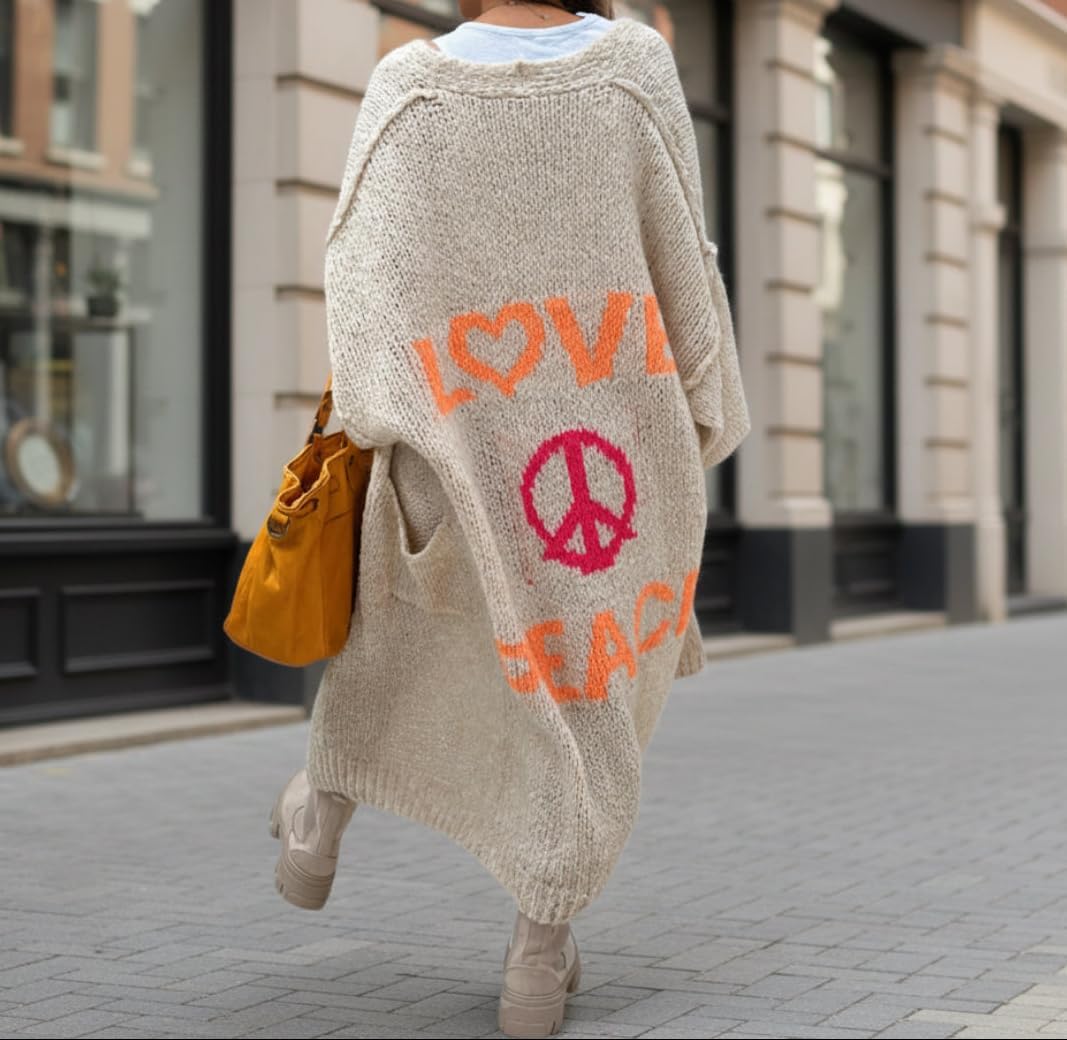 Cozy Women's Love Peace Graphic Oversized Cardigan Long Sleeve