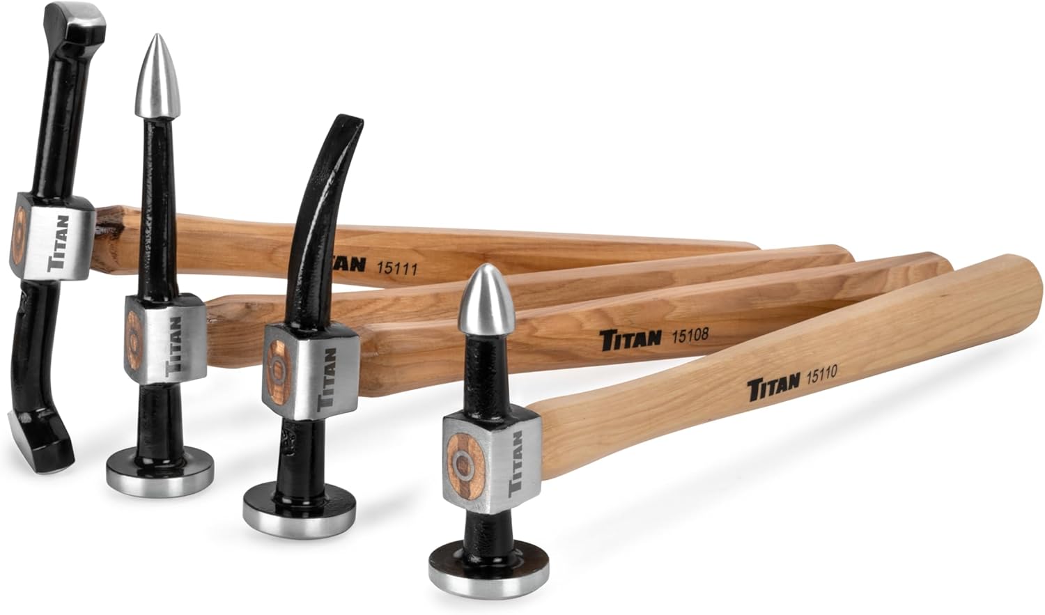 Titan 15104 4-Piece Professional Auto Body Hammer Set, High-Density Hickory Wood Handles