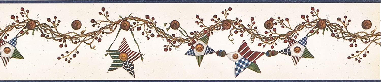 CONCORD WALLCOVERINGS ™ Wallpaper Border Quilted Stars, Buttons, and Berries 5" X 15' Fam65011b