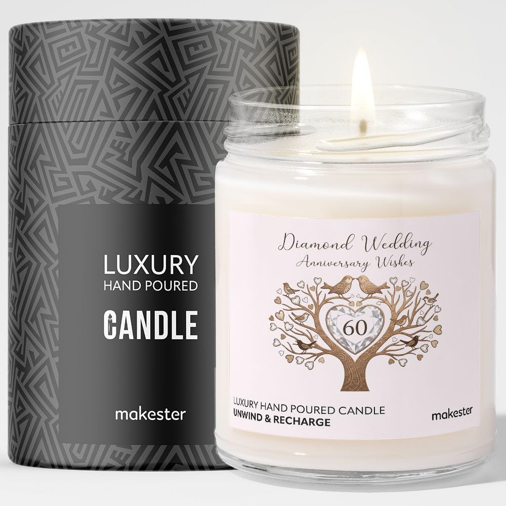 Gift for Diamond Anniversary - Luxury Soy Wax Candle - Vanilla, Jasmine, Sugared Almond - Makester โ image 1