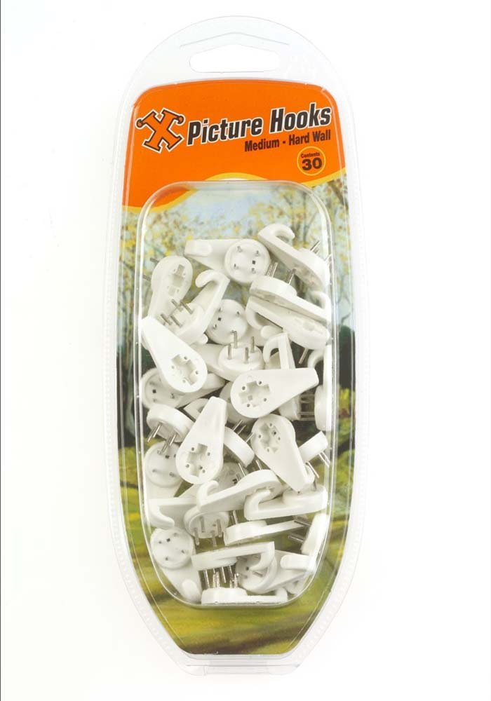 Picture Hooks Unisex White X Medium Hard Wall 30 Pack