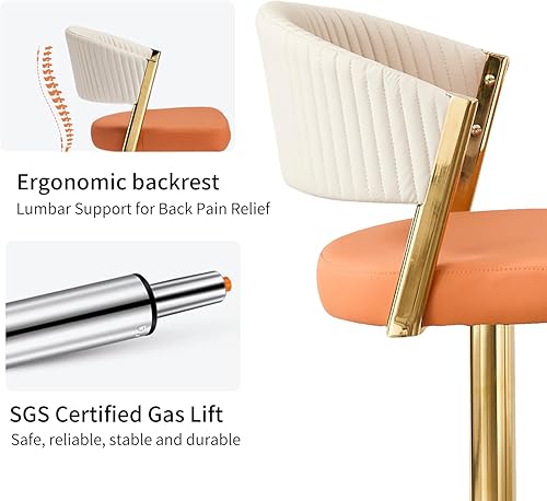 Miniatura 4 de Juego de 2 taburetes de bar, taburetes de bar giratorios ajustables con respaldo y reposapiés, sillas de bar de piel sintética para cocina, comedor,