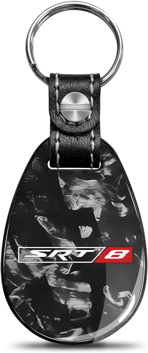 iPick Image for SRT-8 Logo LED Printed on Real Black Forged Style Carbon Fiber Tear-Drop Shape Key Chain Keychain, Exclusive Official Licensed