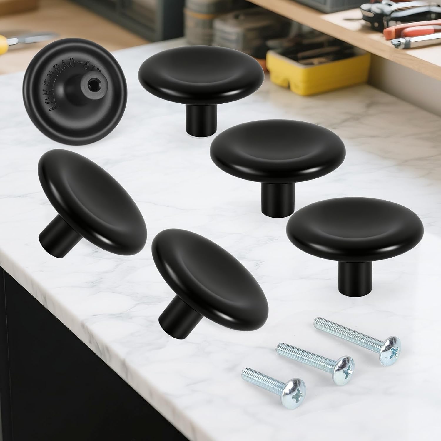 Matte Black Round Cabinet Knobs 6 Pack, 1.96 Inch Single Hole Drawer Pulls, Anti-Fingerprint Solid Zinc Alloy, Rustproof Handles for Kitchen, Bathroom, Dresser & Wardrobe