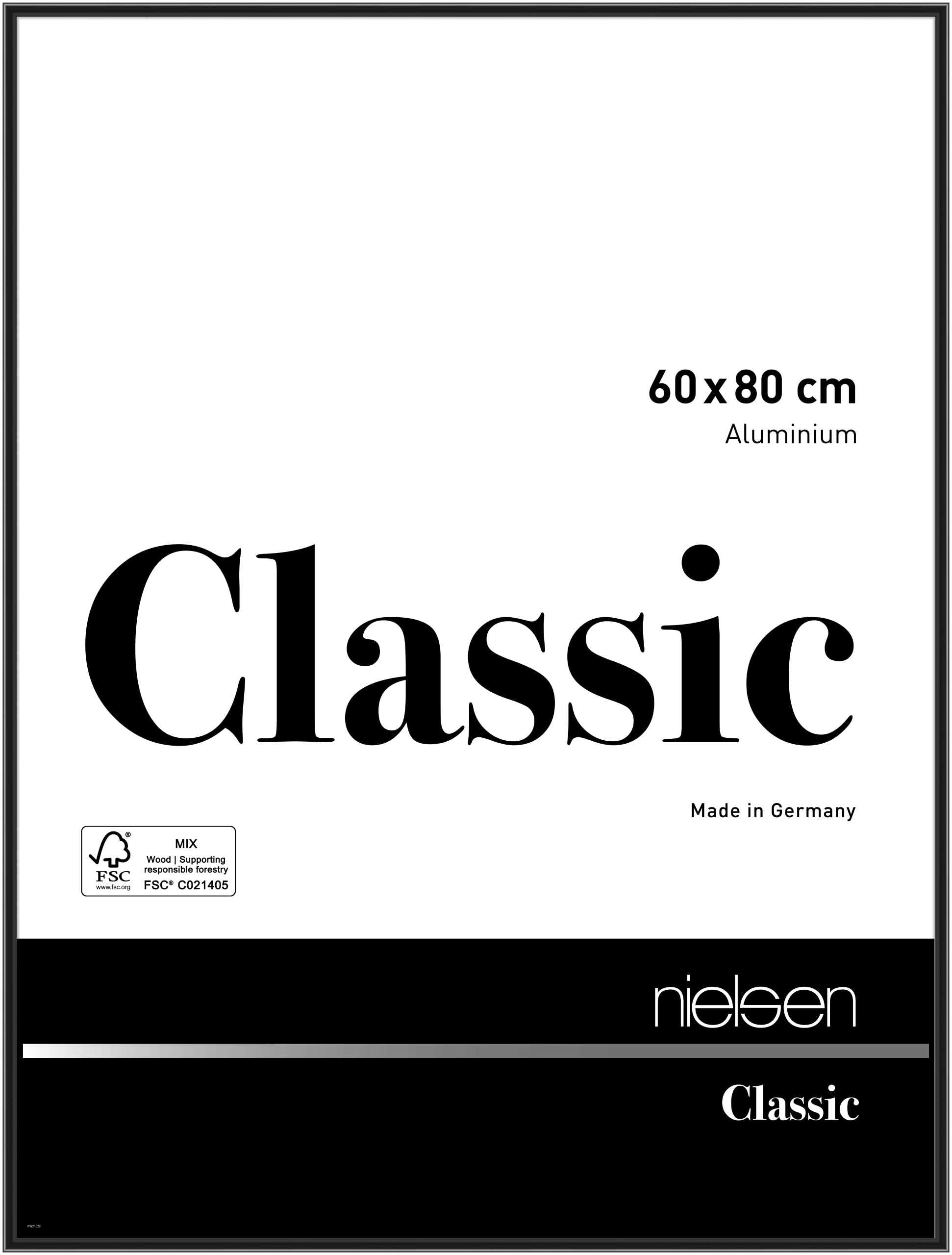 nielsen Classic Aluminium Picture Frame - Polished Black 60x80cm - with Float Glass and Easy Push-Turn Clips