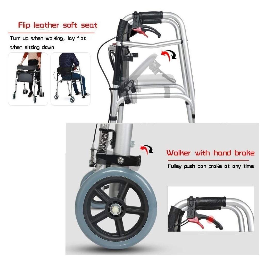 Andador con ruedas para personas mayores, andador de viaje plegable con ruedas y freno de mano, marco de aluminio de altura ajustable, compacto y portátil