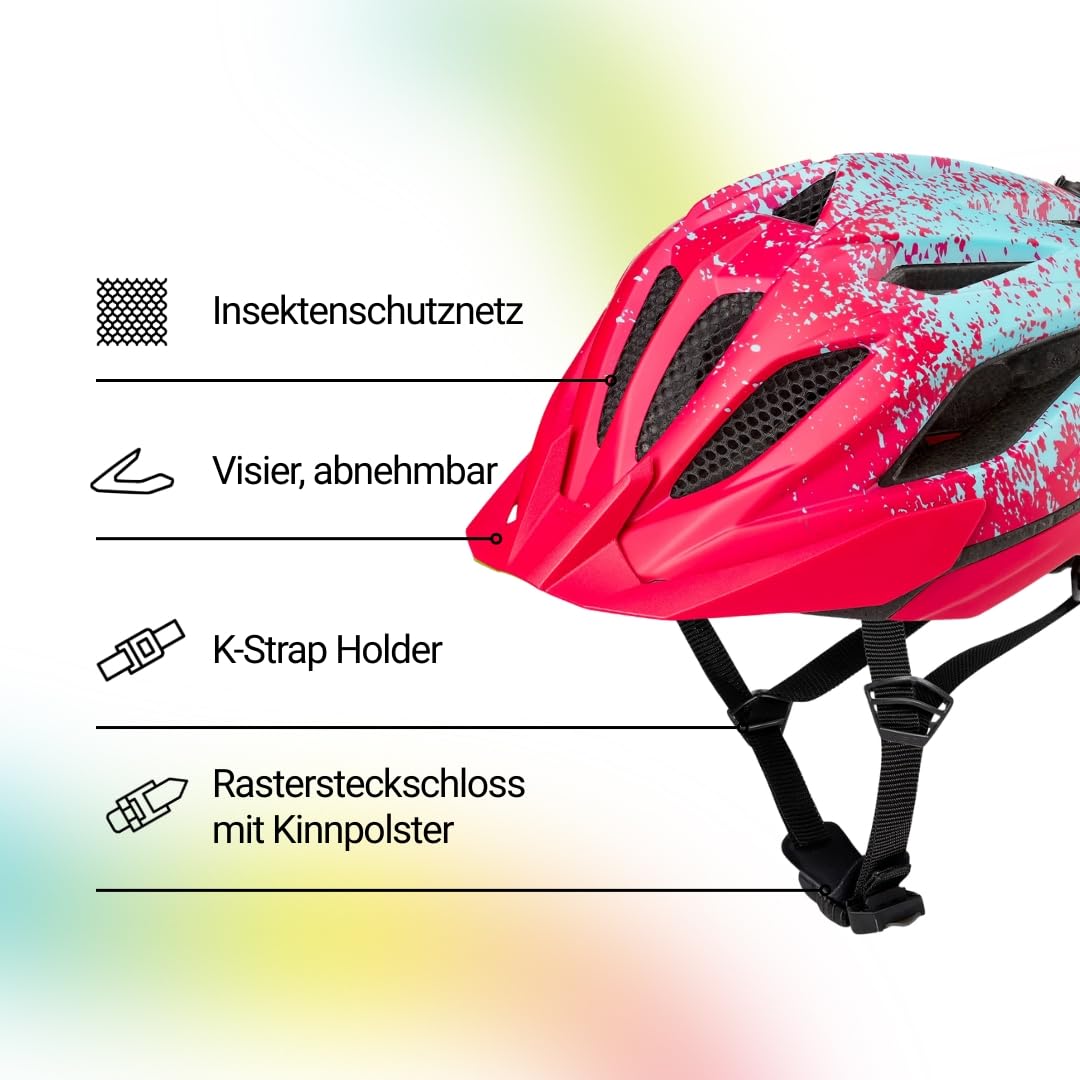 KED Kids Youth Street Jr. Pro Casque de vélo, Rose, Bleu glacé Mat, Taille M (53-58 cm)