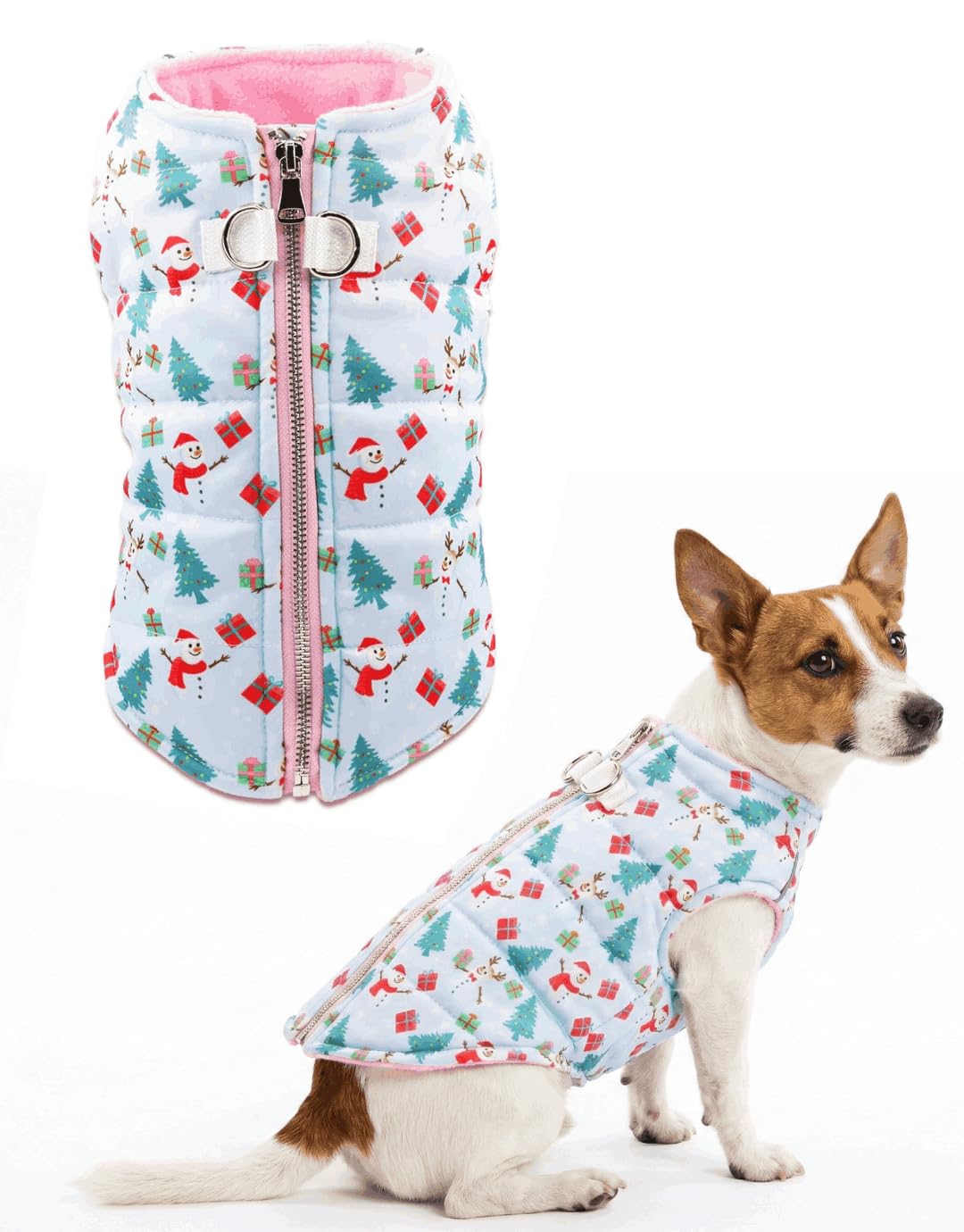 Pet Christmas Clothes Puppy Dog Coats Christmas Small Dog Jackets with Harness D-Ring for Medium Large Dogs Pet Warm Jacket