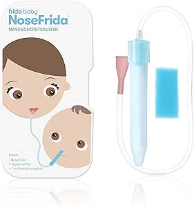 Fridababy NoseFrida Nasensekretsauger, Inkl. 4 Hygienefiltern und Aufbewahrungsbox, Nachfüllbar, Für Babys ab 0 Monaten, (1er Pack), Blau/Weiß, 200830012
