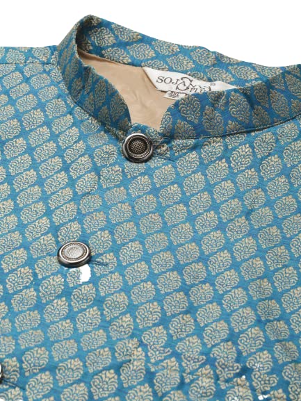 Image of SOJANYA (Since 1958, Men's Silk Blend Grey Kurta Pyjama & Silk Blend Jacket Combo