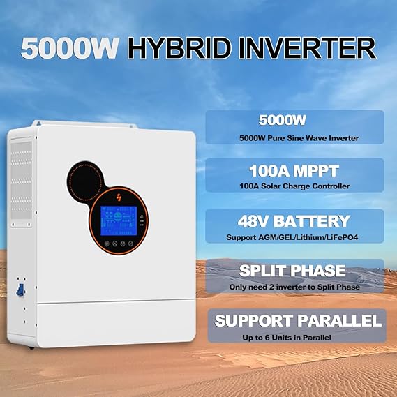 Y&H 5000W Hybrid Solar Inverter 48V 110V Off-Grid Pure Sine Wave Inverter