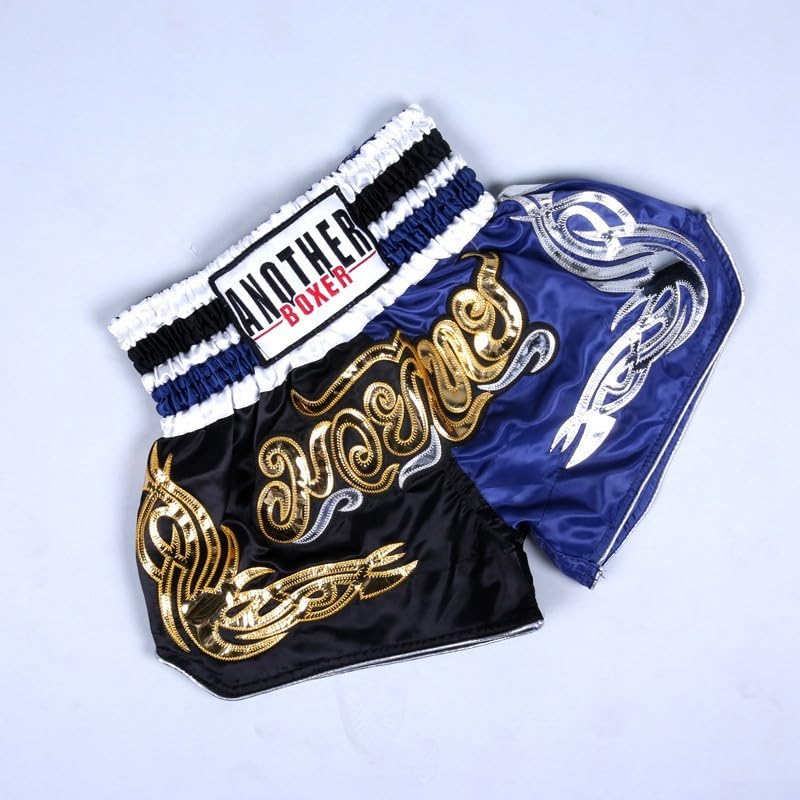 Pantalones cortos unisex de boxeo Muay Thai, Anotherboxer, artes marciales mixtas, kickboxing, transpirables, talla M, negro y azul