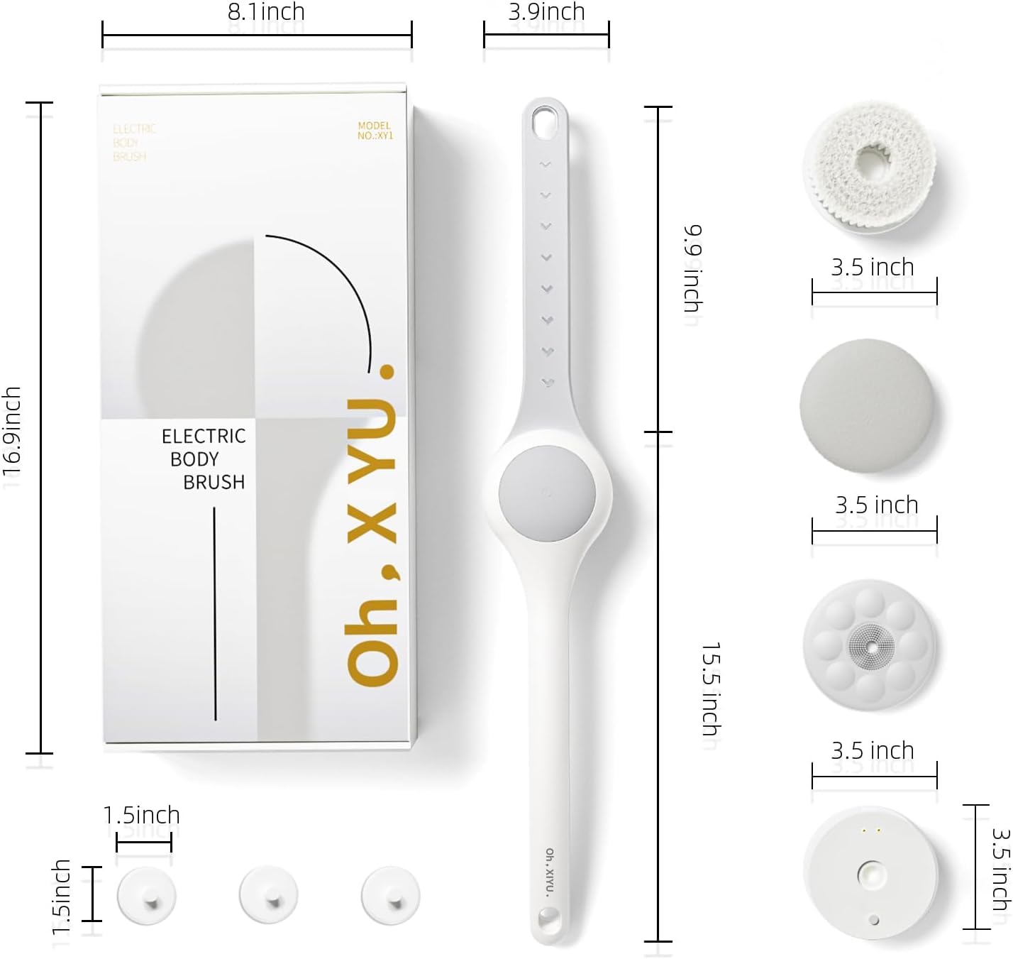 Brosse à récurer électrique pour le dos, brosse sèche, étanche IPX7, charge USB, longue poignée, applicateur de lotion pour le dos, hommes, femmes, jeunes personnes âgées – Blanc perle