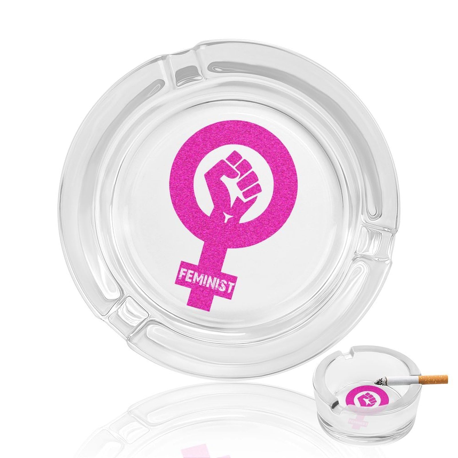 Nclqvjxzkhw Women's Style Feminist Power Glass Ashtray Round Ash Tray Smoking Trays For Home Garden Outdoor