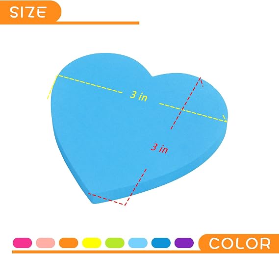 SIMONA Heart Shape Sticky Notes 3x3 in 8 Color Bright Colorful Sticky Pad