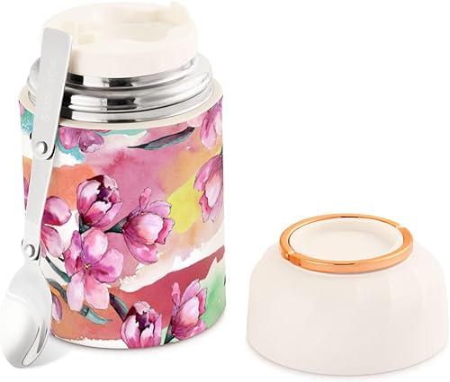 Miniatura 2 de Ramo de acuarela de flores rosas botánicas florales para niños y mujeres, tarro aislado de alimentos con cuchara de 17 onzas  16.9 fl oz para