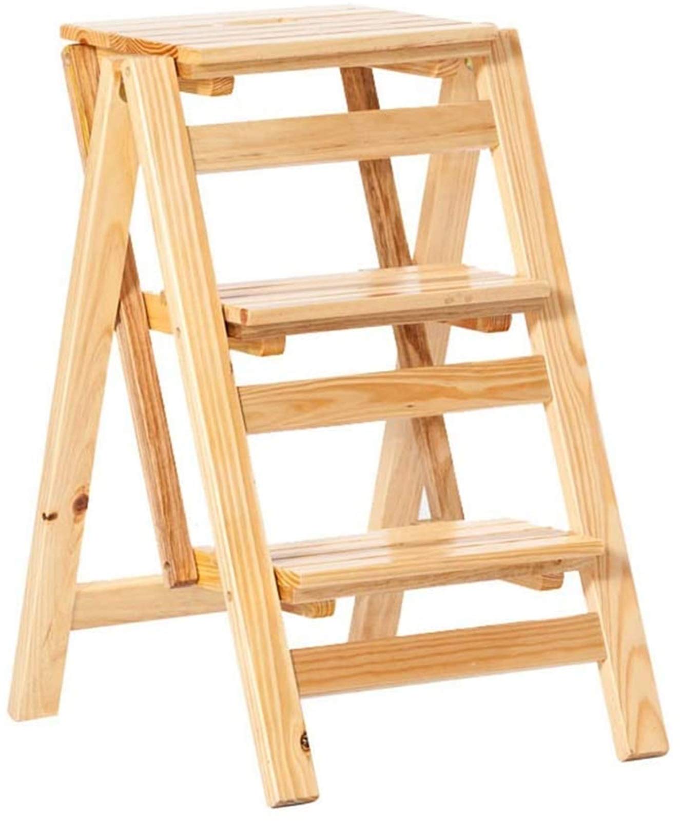 Silla de escalera plegable para cocina y baño con tres niveles de madera