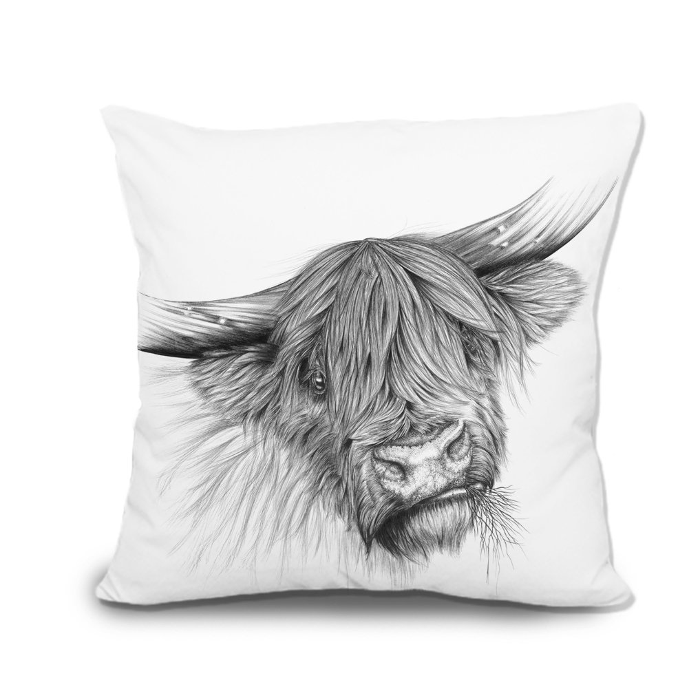 Lookty White Portrait Of A Highland Cow Canvas Throw Pillow Covers Decorative Pillowcase Cushion Covers 18 X 18