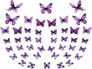 132 Pcs Butterfly Decals, 3D Colorful Butterfly Wall Stickers, 3D Plastic Butterfly Wall Decor for Birthday Party, Wedding, Home Living Room Bedroom Decorations (Purple)