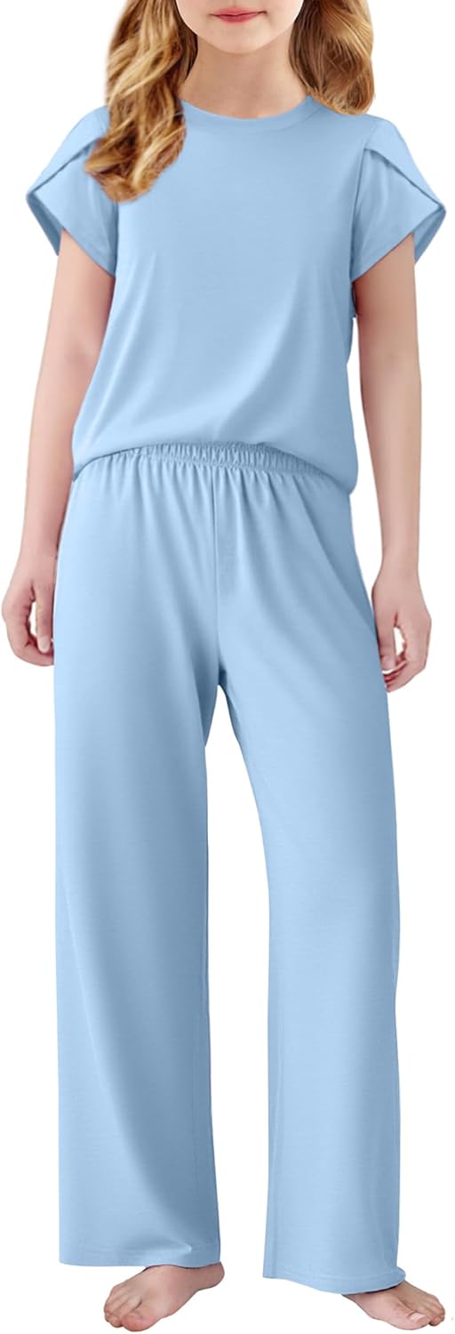 Arshiner Pajamas for Girls Short Sleeve Long Pants Pjs Cute Soft Sleepwear Lounge Sets