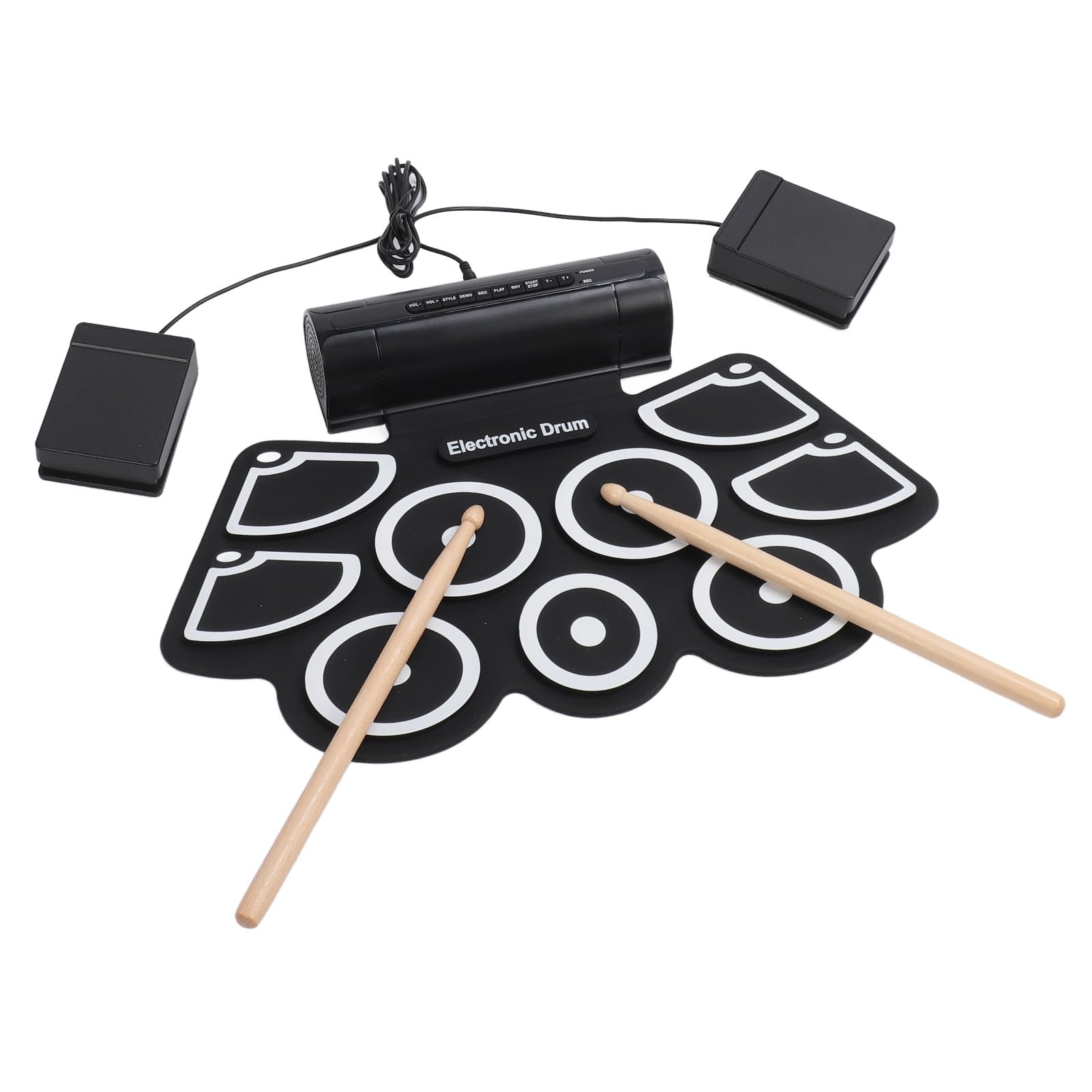 Juego de Batería Electrónica, 9 Almohadillas, Almohadilla de Batería Eléctrica, Almohadilla de Batería Enrollable, Altavoces Estéreo Duales Integrados, Función MIDI Compatible,