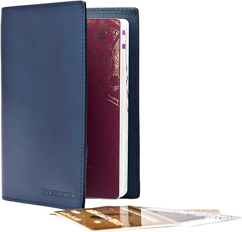 Kasper Maison Funda de cuero de alta calidad para pasaporte RFID y cartera de viaje con bloqueo RFID antirrobo