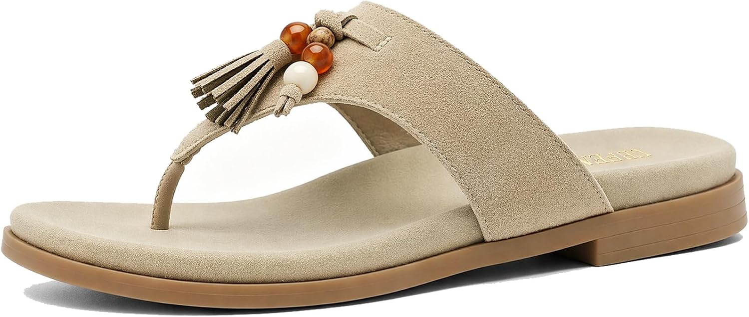 UBFEN Womens Flip Flop Sandals with Arch Support Comfortable Bohomian Thong Sandals with Beading and Tassel for Dressy Vacation Daily Casual Wear