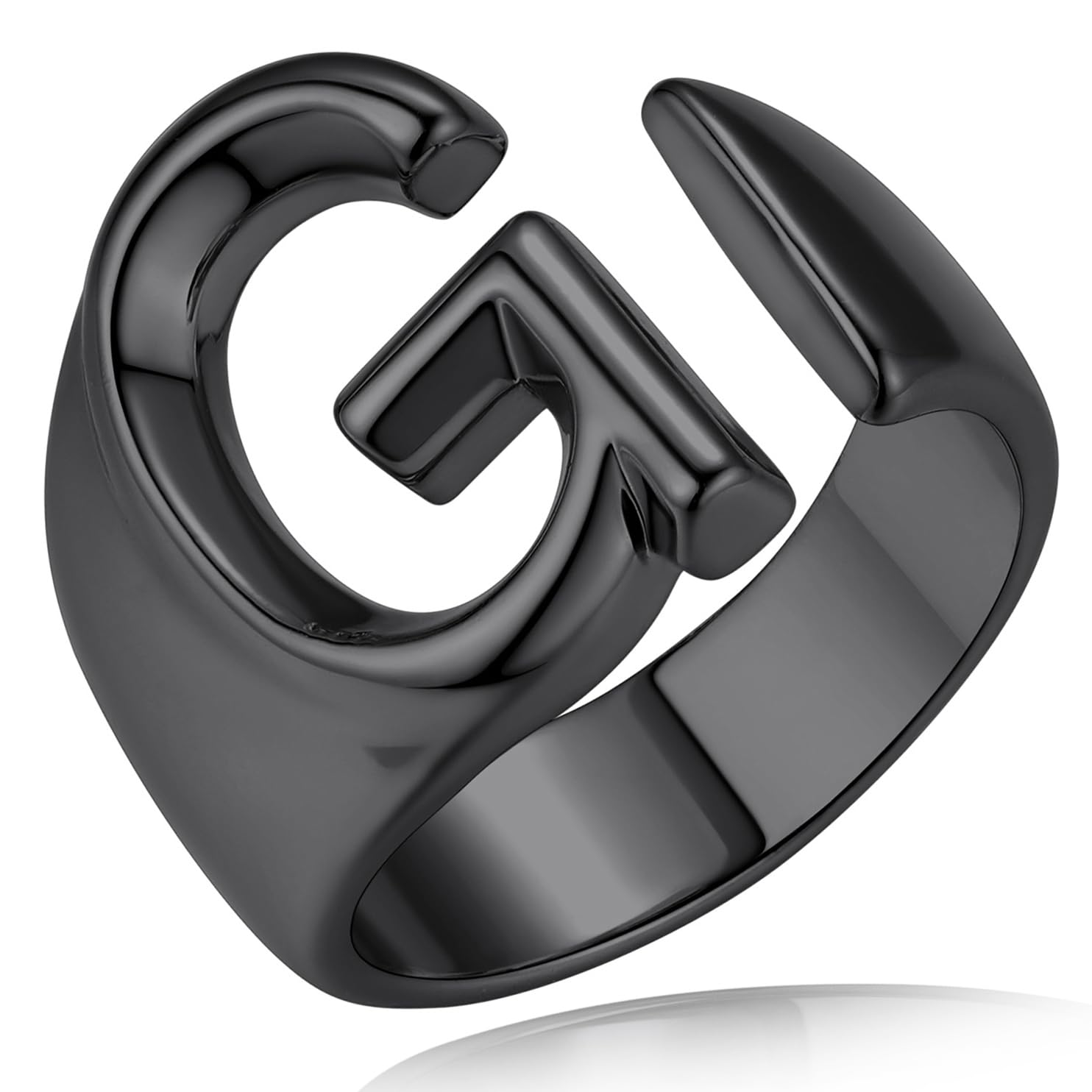 KeyStyleGold Bold Initial Letter Open Ring Adjustable, GoldChic Jewelry Women Statement Rings Personalised Engraved Women’s Signet Ring for Party