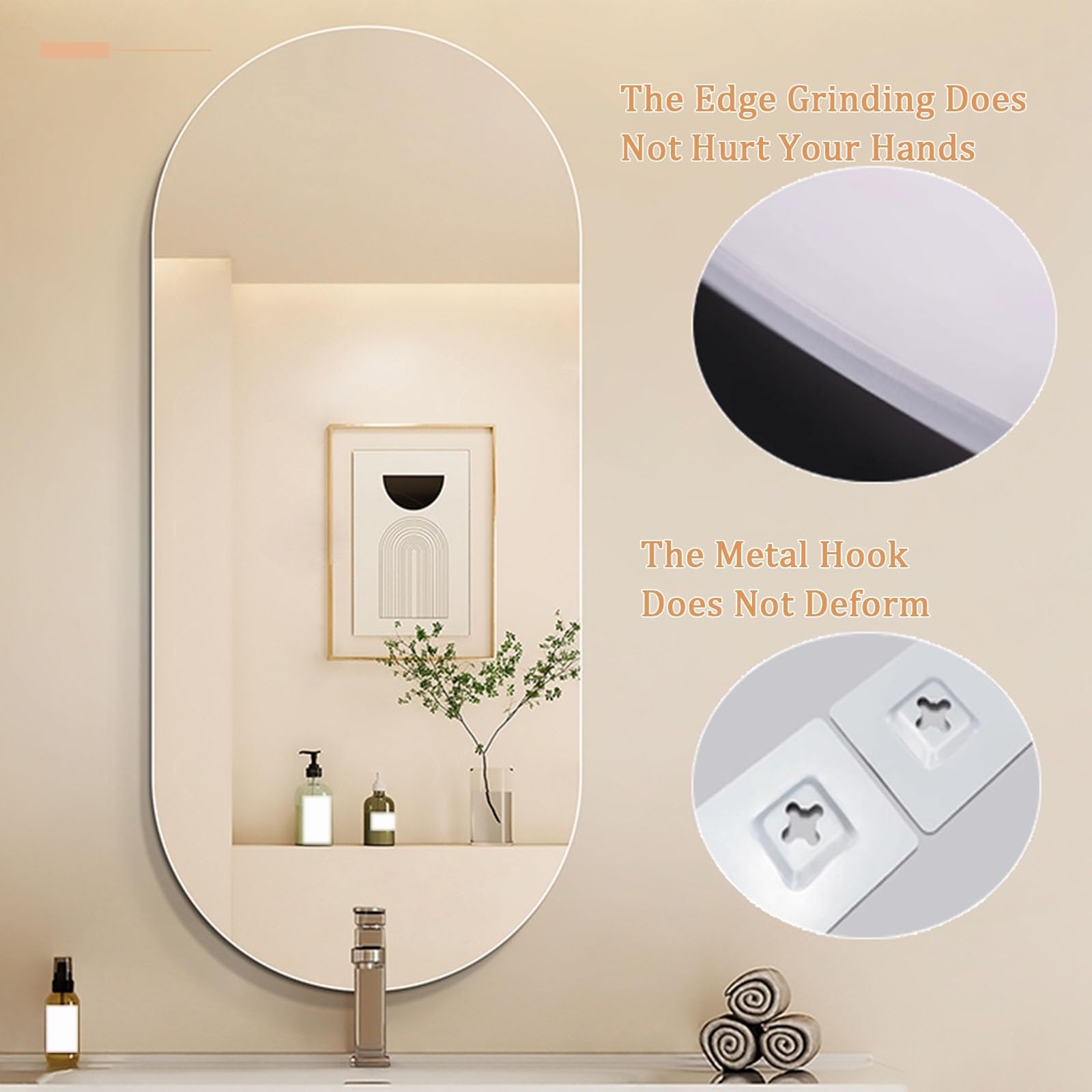 Specchio Per Il Trucco Antideflagrante Senza Cornice, 50*80cm Specchio Ovale Da Bagno, Specchio Da Parete Impermeabile, Orizzontale E Verticale, Per Camera Da Letto, Soggiorno(60*100cm/23.62*39.37in)