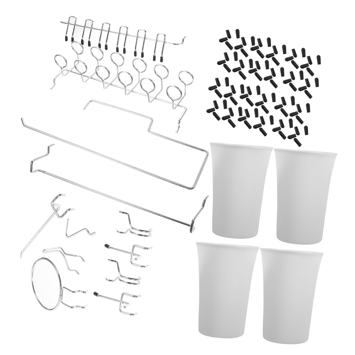 Cabilock Set di Ganci per Pannelli Forati in Acciaio Inox, 170 Pezzi | Argento, Forme Arrotondate Assortite, per Garage e Negozi, Accessori per Organizer da Parete Forata